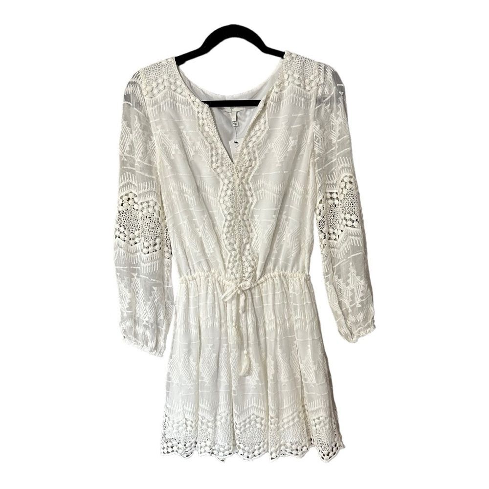 Joie White Lace Boho Dress with Belt Sash and Bell Sleeves Size Large NWT